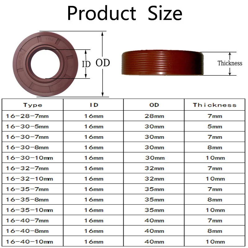 TG4 сальник коричневый FKM прокладка радиальная Фтор части двигателя уплотнительное кольцо вала ID 16 мм OD 28 мм 30 мм 32 мм 35 мм 40 мм
