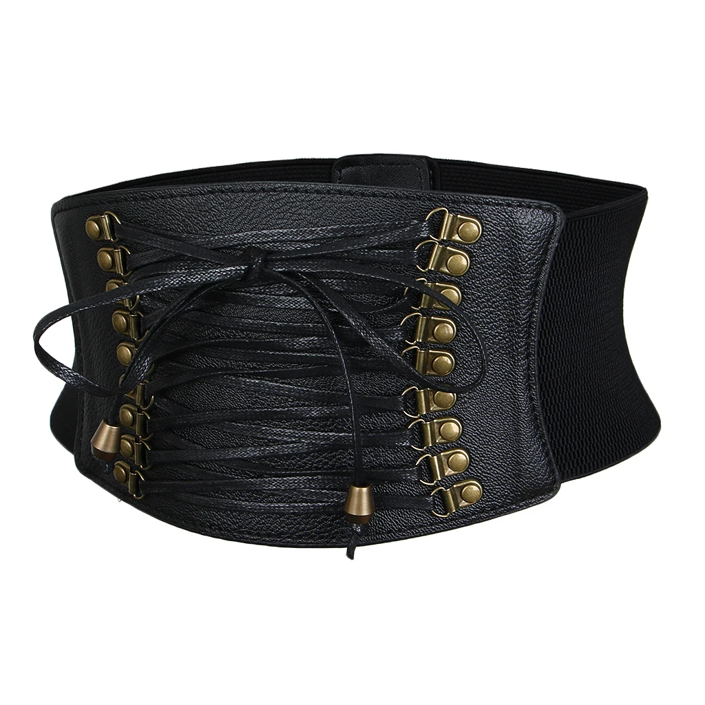 Women's Retro Steampunk Leather Waist Belt Cincher Waspie Wide Elastic Corset