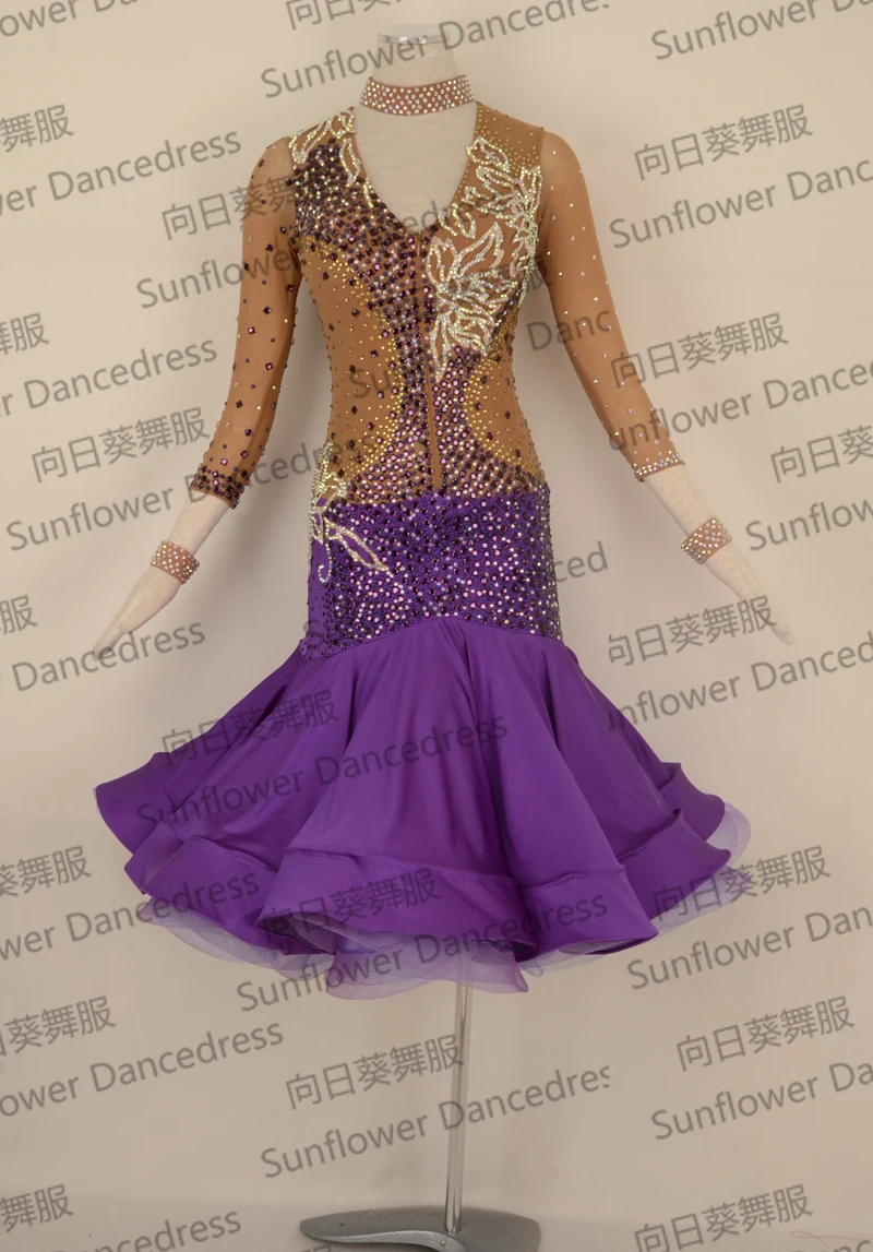 

Rumba Jive Chacha Latin Dance Dress,ballroom dress,dance wear, tango salsa samba dance dress, purple,Sunflower Dance Dress