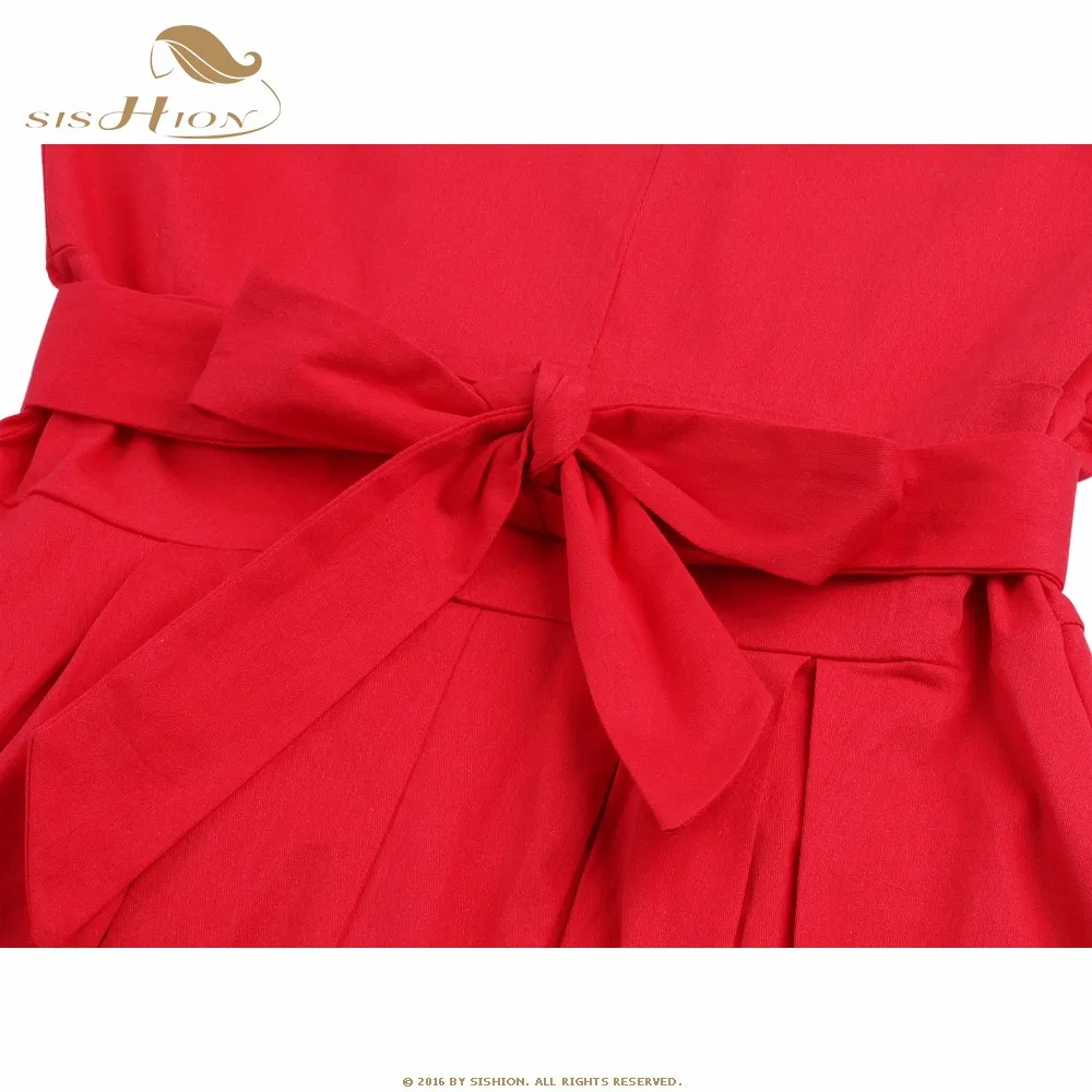SISHION S-4XL, женское красное платье, двойной v-образный вырез, Свинг, повседневное, Ретро стиль, 1950 s, 60 s, рокабилли, платье размера плюс, туника, Vestidos VD410
