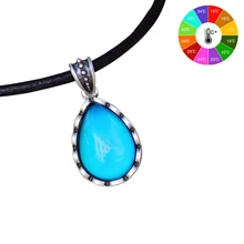 Mojo design clássico sterling antigo prata gota de água em forma de humor pingente corda de couro humor mudança de cor colar MJ-SNK003