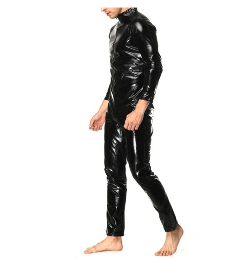 2019 Sexy Faux Leather Bodysuit Men's Nightclub Shiny PVC Latex Slim Tight Costume Pole dancing Night prince Uniform Temptation (3)