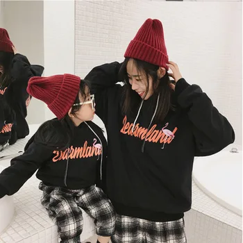 

Fashion Matching Family Outfits Mother Kids Spring Autumn Hoodies Flamingo Letter Pattern Sweatshirt Mother and Daughter Clothes
