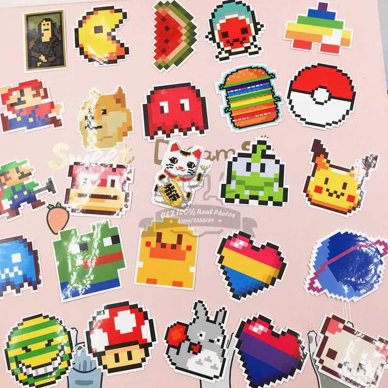 

25pcs/set Pixel Doge Totoro Rainbow Watermelon luggage pull rod box graffiti stickers tag creative toy suitcase paster