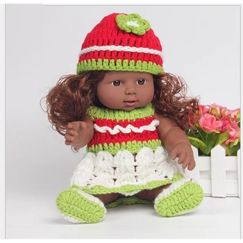 

30CM African Black Reborn Vinyl Baby Dolls Cheap Toys For Kids Greeen Dress Curly Hair