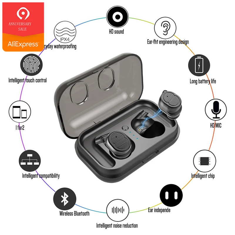 

YUEDAER TWS-8 V5.0 Wireless Bluetooth Earphone True Wireless Earbuds Stereo Earphones Smart Touch Control HiFi Sound Headphones
