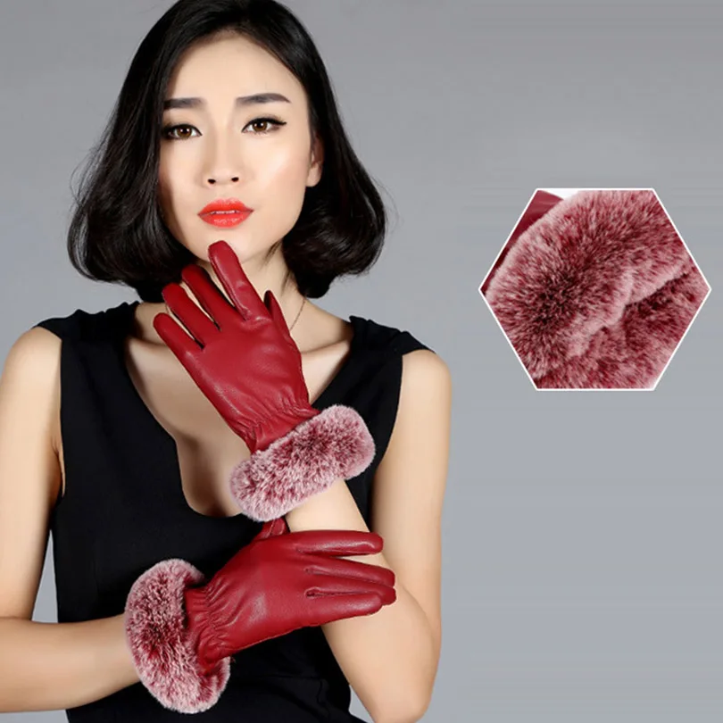New Brand Women Touch Screen Gloves PU & Cashmere Winter Warmth Touch