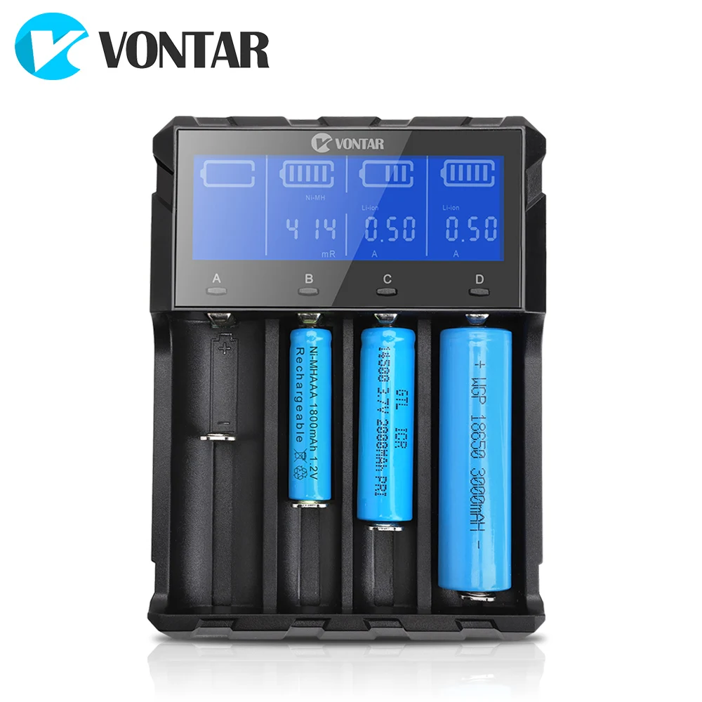 

VONTAR VT4 Plus LCD Battery Charger Rechargeable Battery For Li-ion NiMH Ni-CD LiFePo4 AA AAA 26650 14500 22650 18650 C 3.7V