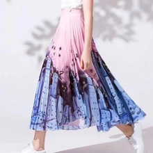Новые осенние и зимние модные женские элегантные длинные плиссированные юбки с принтом «город и звезда» женские большие шифоновые юбки