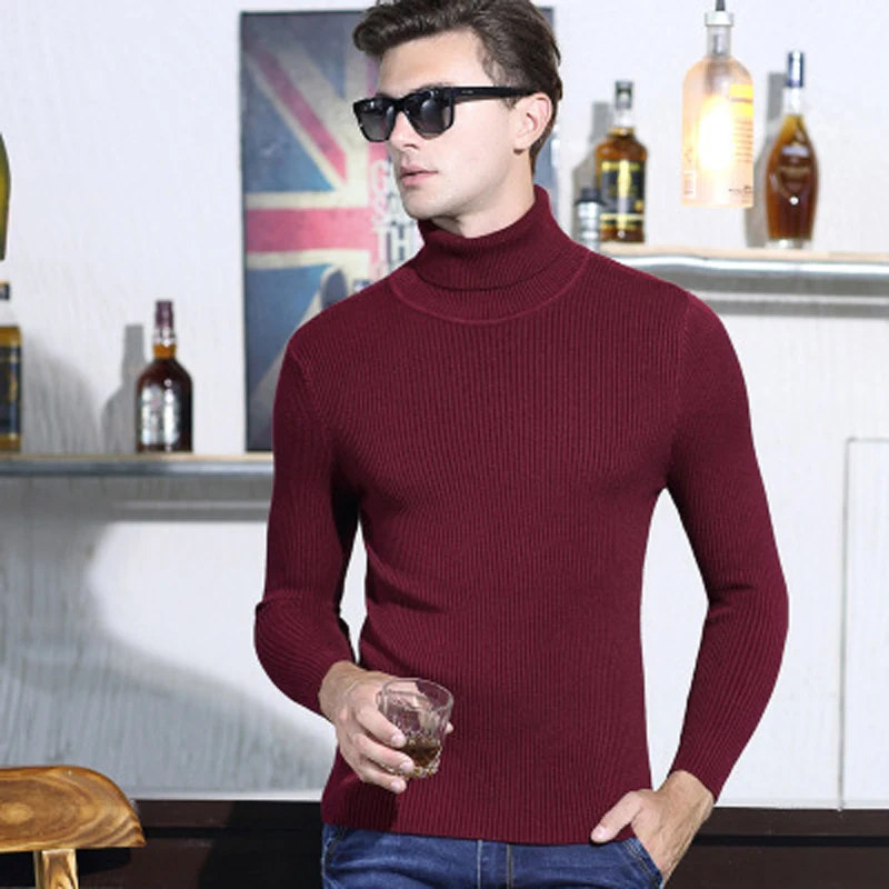 ^Cheap High Quality Winter Sweater Men Knitwear Pullover Slim Turtleneck Brand Men's Clothing Sweaters Striped Thin Male Sweater Pull