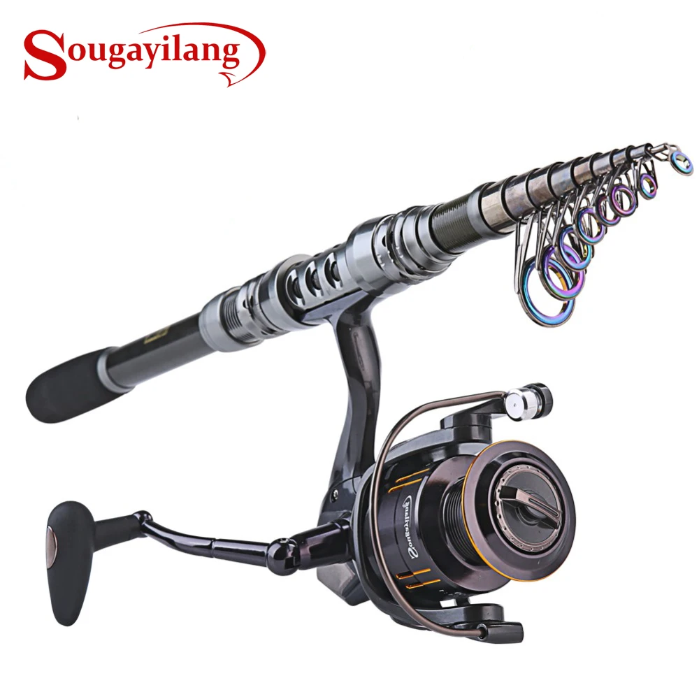 Sougayilang 1.8-3.6 m تلسكوبي الصيد قضيب و 14BB الغزل الصيد بكرة عجلة المحمولة الصيد رود غزل الصيد قضيب كومبو