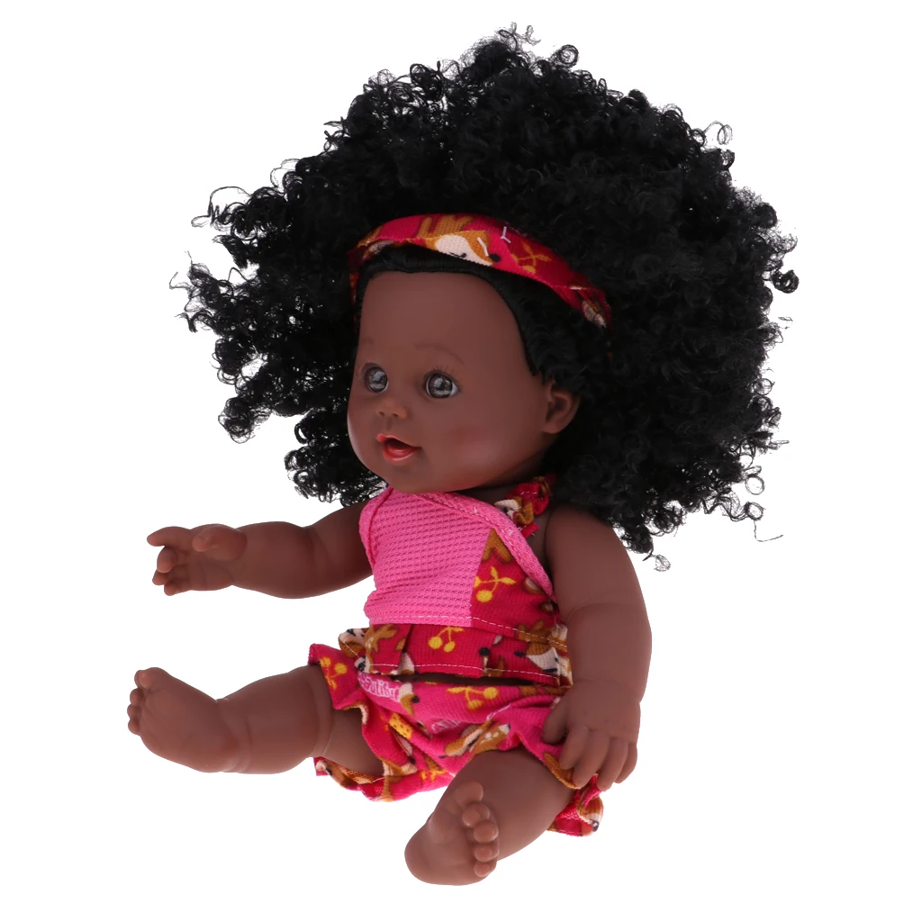 Realistic 12inch African Baby Girl Doll Soft Vinyl Silicone Reborn Newborn Infant Doll With Big Curly Hair