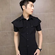 XS-5XL! Для мужчин одежда тонкая рубашка мужской моды личности рубашка с короткими рукавами большие размеры певица костюмы