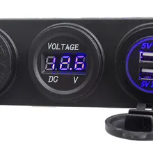 3 в 1 Dual USB синий свет светодиодный Зарядное устройство+ Вольтметр+ 12 В гнездо+ 3 отверстия Панель морской автомобиль Лодка 3 отверстия Панель светодиодный хорошо сделано