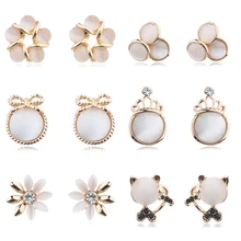 MENGJIQIAO 2019 Japón coreano nuevo de moda de piedra de ópalo pendientes de flor para las mujeres moda Bijoux Animal Oorbellen regalos