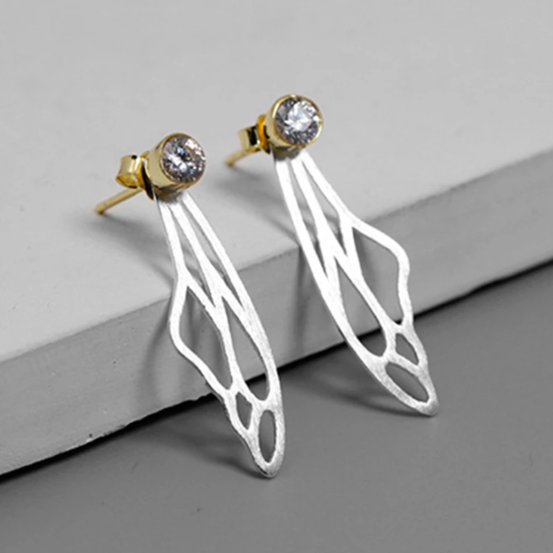 Lotus Fun S925 Sterling Silver Stud Earrings Detachable Hollow Butterfly Wings Dangle Earring Stud for Women and Girls Handmade Unique Jewelry