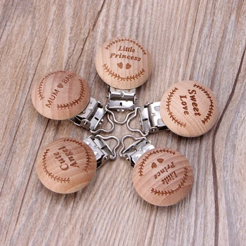

Natural Wood Baby Pacifier Clip Engraved Wooden Pacifier Holder Dummy Clips Accessories Chemical Free