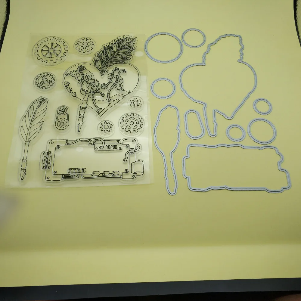 

Feather Wheel Gear Heart Transparent Clear Silicone Punching and Stamps Metal Cutting Dies for Scrapbooking New 2018 Decorative