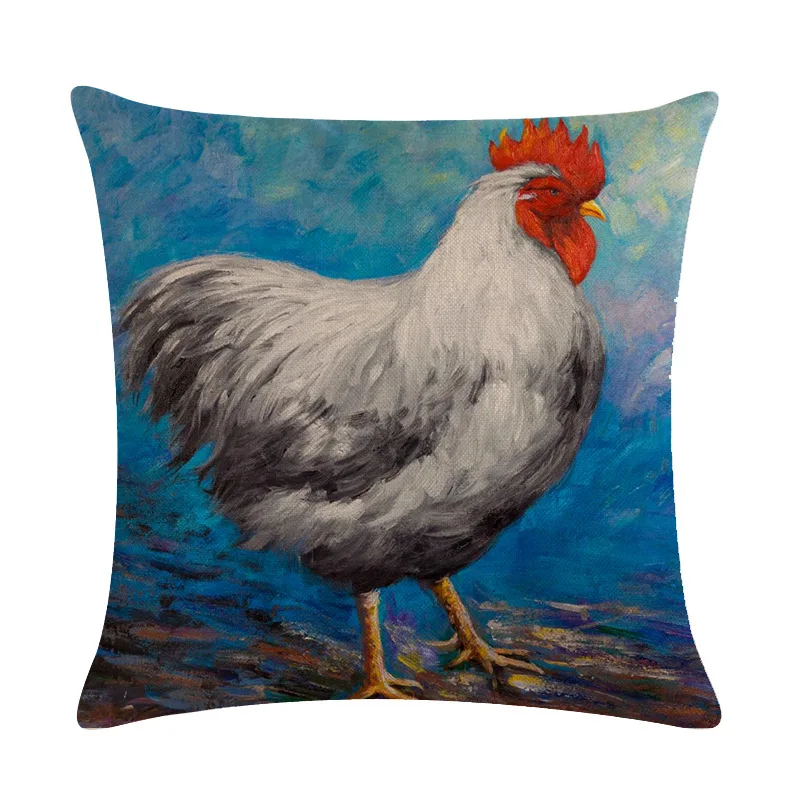 Color Chicken Pillow Cushion Cover American Country Style Printed Square Pillowcase Gallery Casual Decorativechicken Pillow Case
