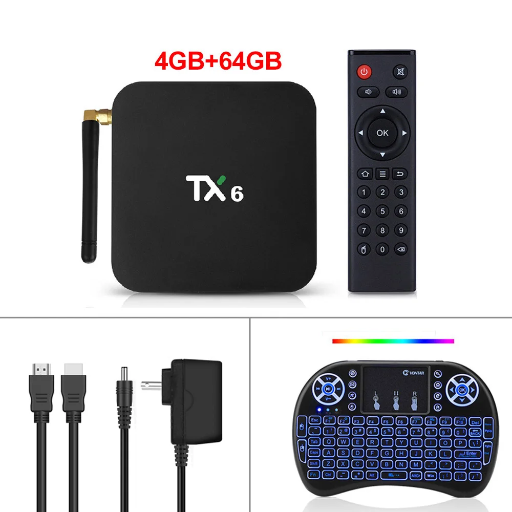 TX6 Allwinner H6 4 ГБ 32 ГБ 4 ГБ 64 ГБ Android 9,0 ТВ приставка поддержка 4K двойной WiFi Youtube Netflix Смарт ТВ приставка PK Tanix TX6 X96mini - Цвет: 4GB 64GB i8 backlit