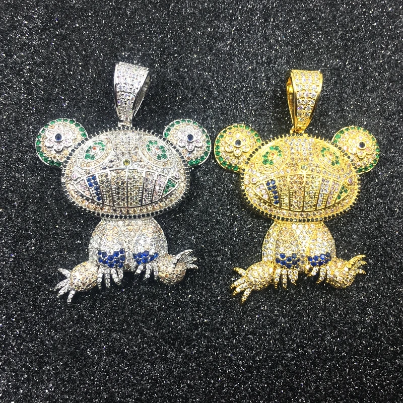 

2019 new arrivial iced out jewelry bling bling hiphop style animal frog pendants necklaces CZ inlay micro paved pendants
