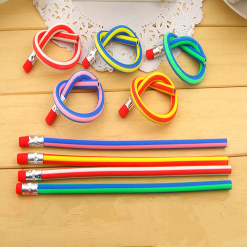 

5PCS Korea Cute Stationery Colorful Magic Bendy Flexible Soft Pencil with Eraser Student School Office Use Dropshipping