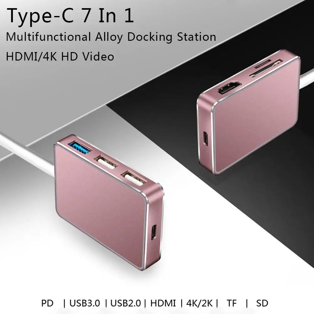 

7in1 Type-c 3USB Hub HDMI TF/SD Port PD Fast Changing XL916H Multi-function USB Adapter Cable For MacBook Laptop