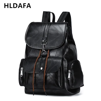 

HLDAFA 2020 New Female Drawstring Pu Leather Backpacks Teenage Girls School Bags Women Trendy Vintage Backpack Black Rucksack