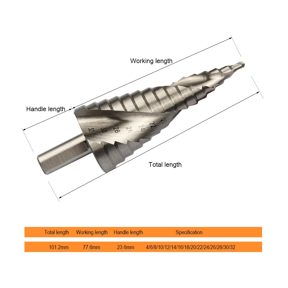 JelBo 4-32 мм ступенчатое сверло для сверления электроинструментов для металла спиральное конусное ступенчатое сверло HSS титановое покрытие резец для отверстий по дереву