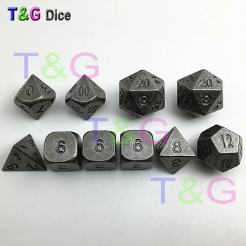 

10 pcs/set Polyhedral Ancient Silver Metal Dice Set In Custom Chest for Boardgame Dados