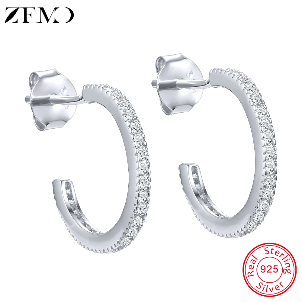 ZEMO Circr, круглые 925 пробы, серебряные серьги-гвоздики, для женщин, костяные серьги с кристаллами, проложенные, элегантные женские ювелирные изделия высокого качества, подарок