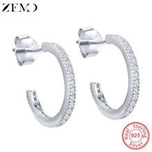 ZEMO Circr, круглые 925 пробы, серебряные серьги-гвоздики, для женщин, костяные серьги с кристаллами, проложенные, элегантные женские ювелирные изделия высокого качества, подарок