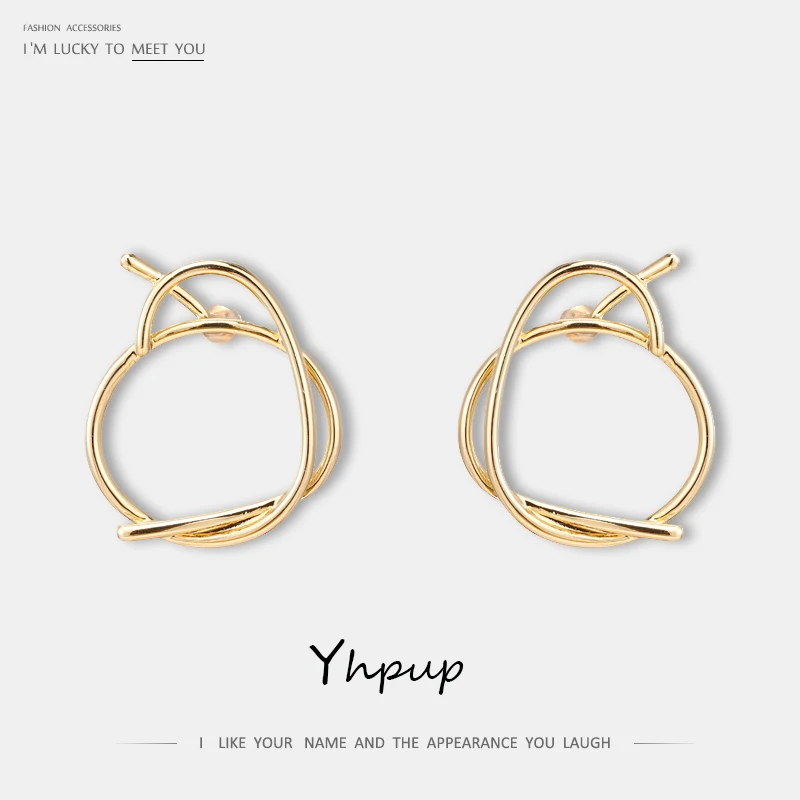 Yhpup Новая Модная медная серьги-гвоздики с геометрическим орнаментом, винтажные металлические серьги для женщин, S925 ювелирные изделия, pendientes mujer