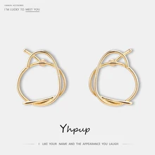 Yhpup Новая Модная медная серьги-гвоздики с геометрическим орнаментом, винтажные металлические серьги для женщин, S925 ювелирные изделия, pendientes mujer