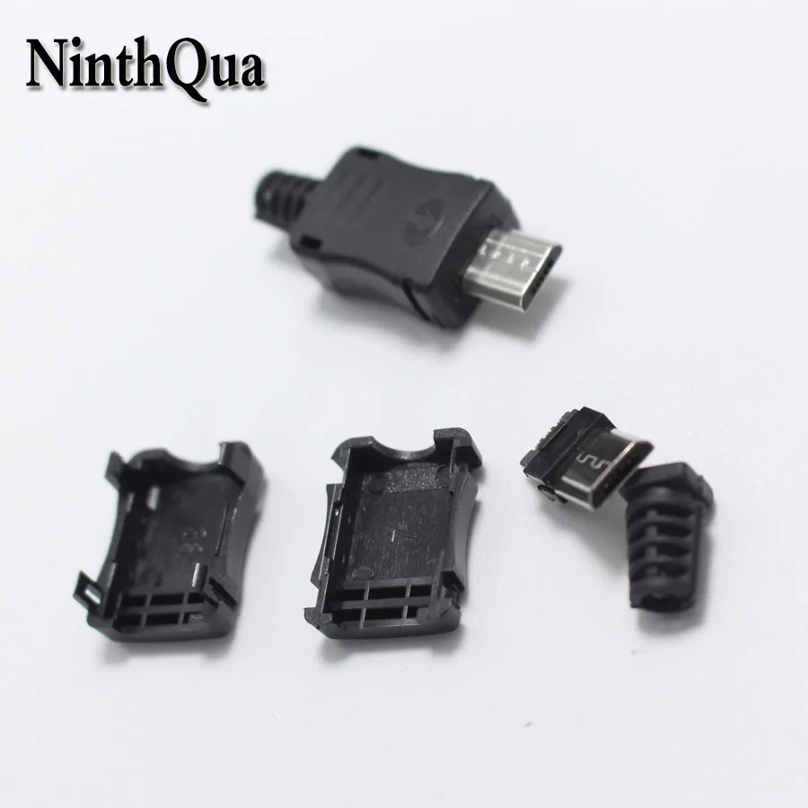 

5sets Micro USB 5Pin Welding Male jack Plug Connector 4 in 1 DIY Black Plugs Data Line Charging Cable Terminals