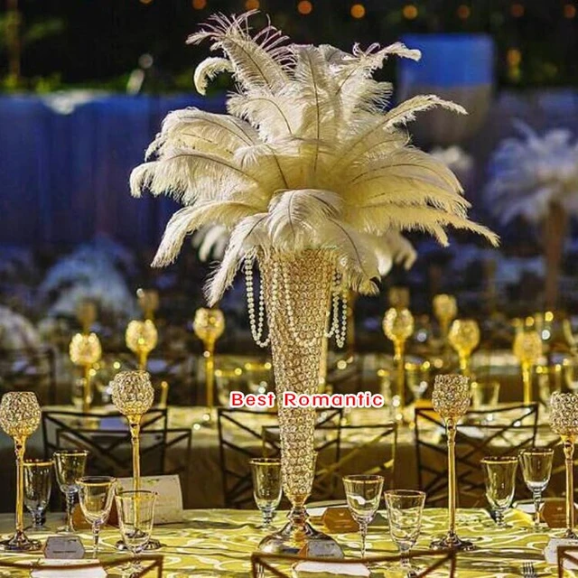 Whimsical White Feather Centerpiece in Wire Vase