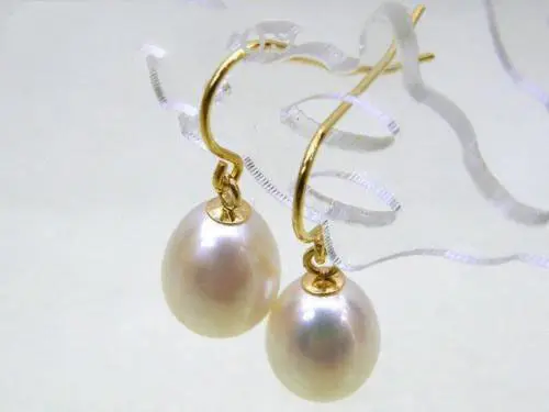 

Genuine AAA+++ 9X10mm white drop akoya pearl dangle earring 14k/20 gold