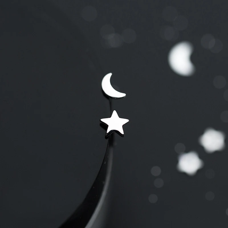 MloveAcc 925 Sterling Silver Star & Moon Push-back Women Stud Earrings Jewelry Brincos Pendientes Mujer - Image 3
