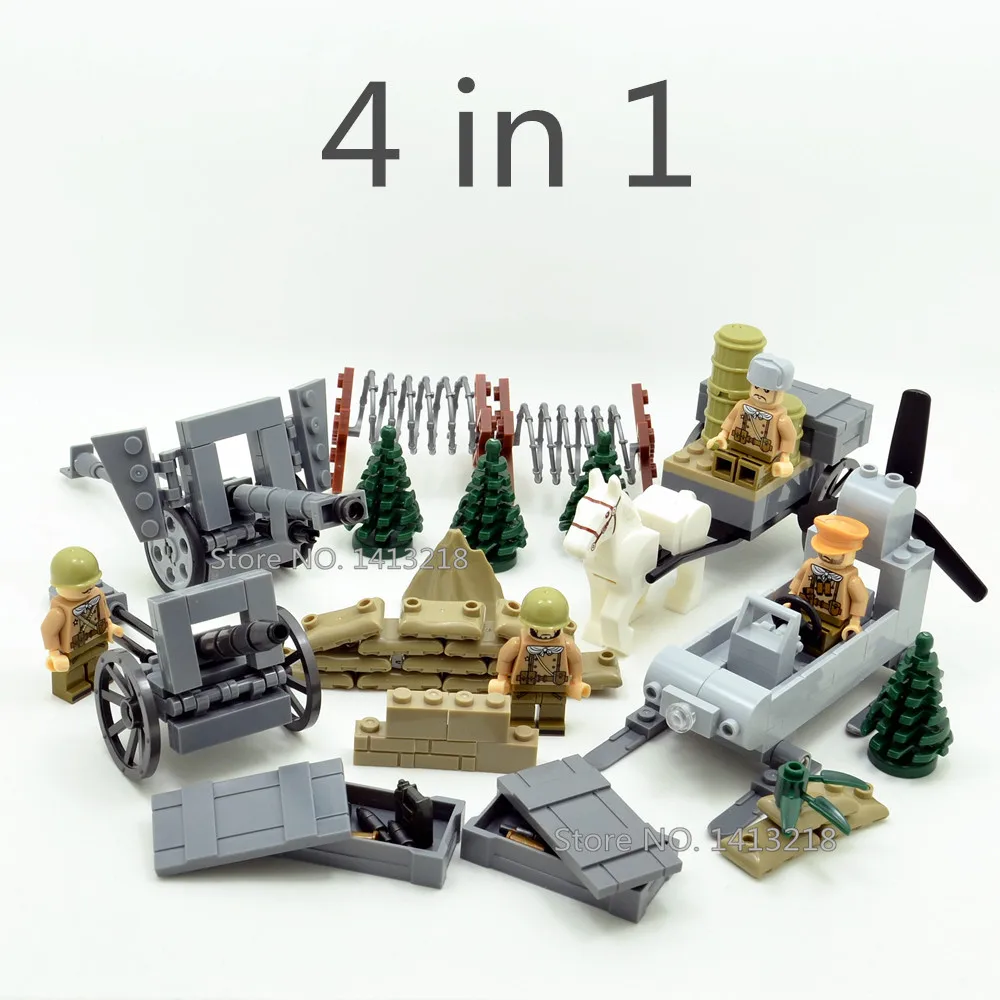 

4 in 1 Russian Army World War Soldier Military SWAT Weapon Gun Soviet Guards Building Blocks Figure Educational Toy Children Boy