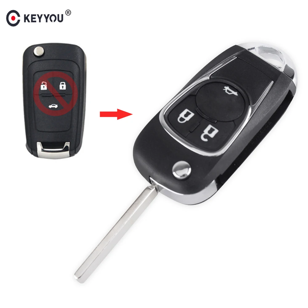 

KEYYOU 3 Buttons Modified Flip Key Shell For Chevrolet Cruze Camaro Equinox Malibu Sonic Spark Volt Remote Folding Key Fob Case