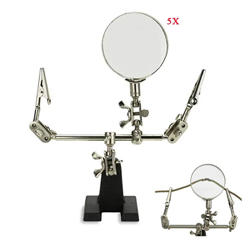 Adjustable Helping Hand With Magnifying Glass Dual Alligator Clips Easy-carrying Helping Third Hand Tool Soldering Stand 360 De