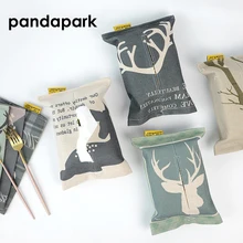 Pandapark, Современная льняная коробка для салфеток, для дома, кухни, гостиной, с рисунком оленя, бумажный чехол, сумка, держатель для салфеток, коробки для салфеток PPM018