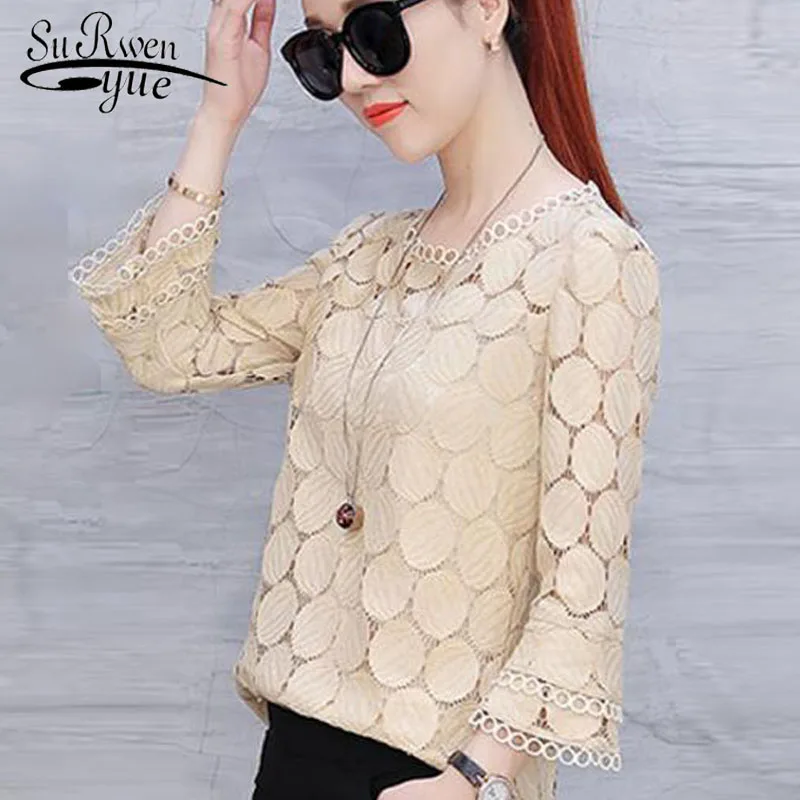

2018 fashion plus size Summer tops lace Blouse Women shirt flare Sleeve women's clothing sexy hollow lace shirt blusas 905E 30