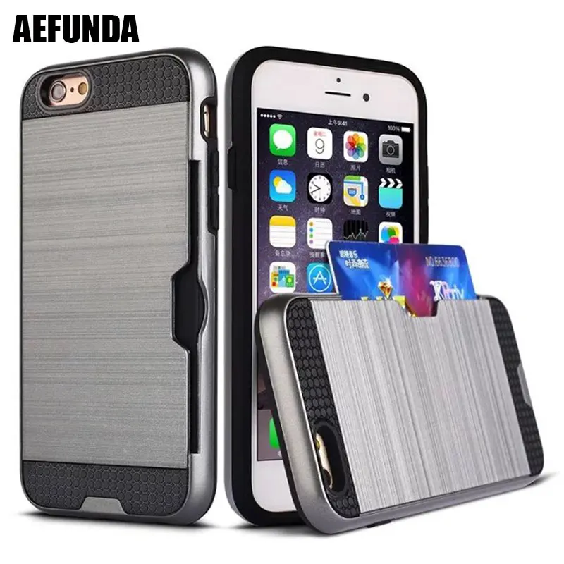 

Brushed Armor Plastic Phone Case for Apple iPhone 5 5S SE 6 S 6S 7 Plus Hybrid Soft TPU Credit Card Holder Wallet Cover Case