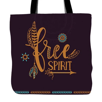 

Boho Style Free Spirit Printing Tote Bag For Shopping Travel School Used White Canvas Hand Bags With Double Sided Printing