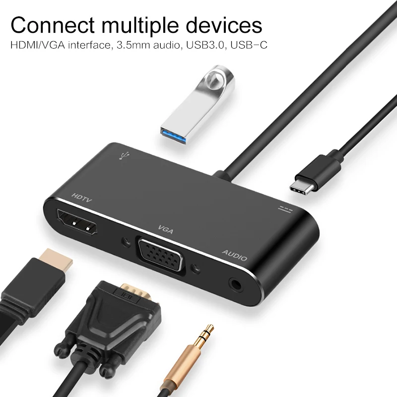 HDTV OTG кабель для USB C HDMI VGA 3,5 мм адаптер Тип C к HDMI 4K аудио-видео адаптер для Macbook huawei расширение концентратора конвертер