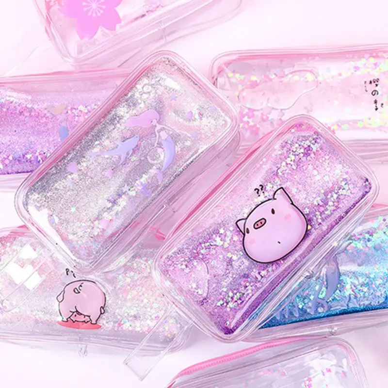

Kawaii Pencil Case Cartoon Pig Flower Transparent Oil Gift School Pencilcase Make Up Box Bag School Supplies Stationery