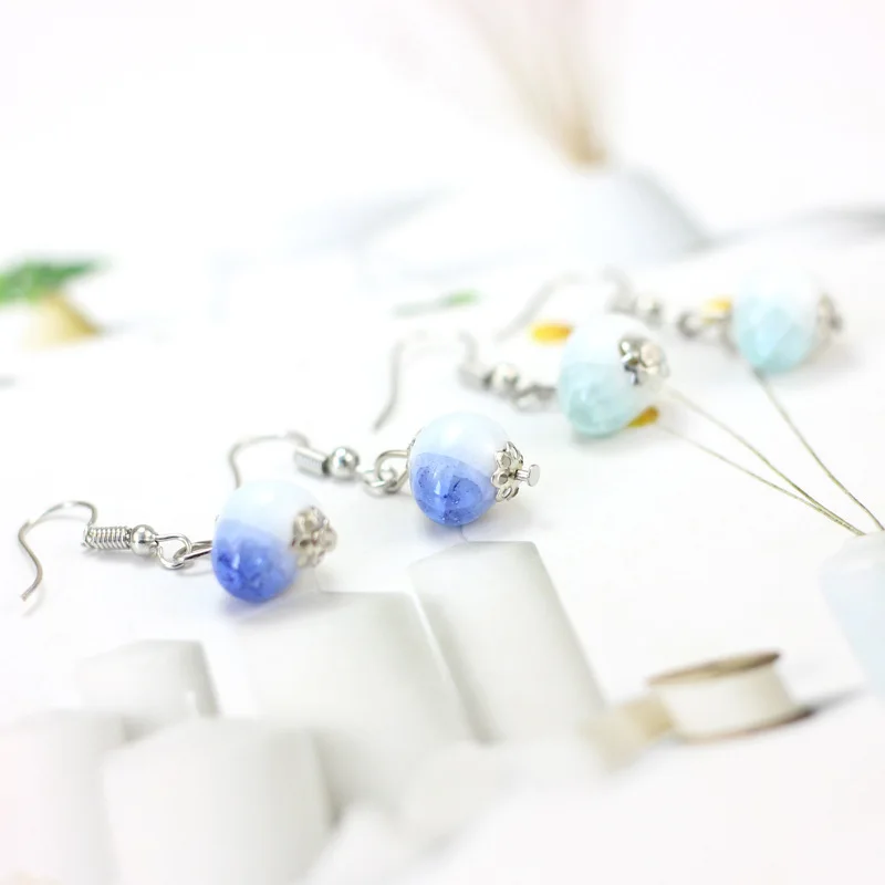 

Blue and white porcelain ethnic style ceramic earrings classical Chinese style earrings for women vintage jewelry female aretes