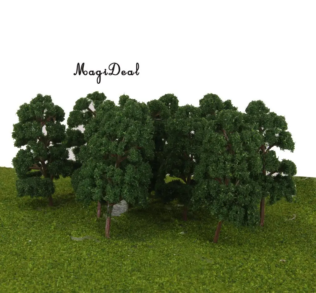 MagiDeal 10Pcs Plastic Model Trees Train Railway Wargame Diorama Architecture Village Layout HO Scale for Classroom House Decor