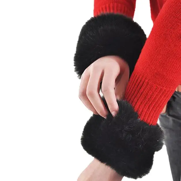 Женские перчатки из искусственного меха лисы теплый плюшевый нарукавник кольцо рукавицы модные зимние теплые манжеты Oversleeps аксессуар